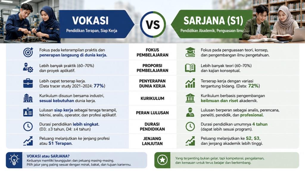 Perbandingan Pendidikan Vokasi dan Sarjana